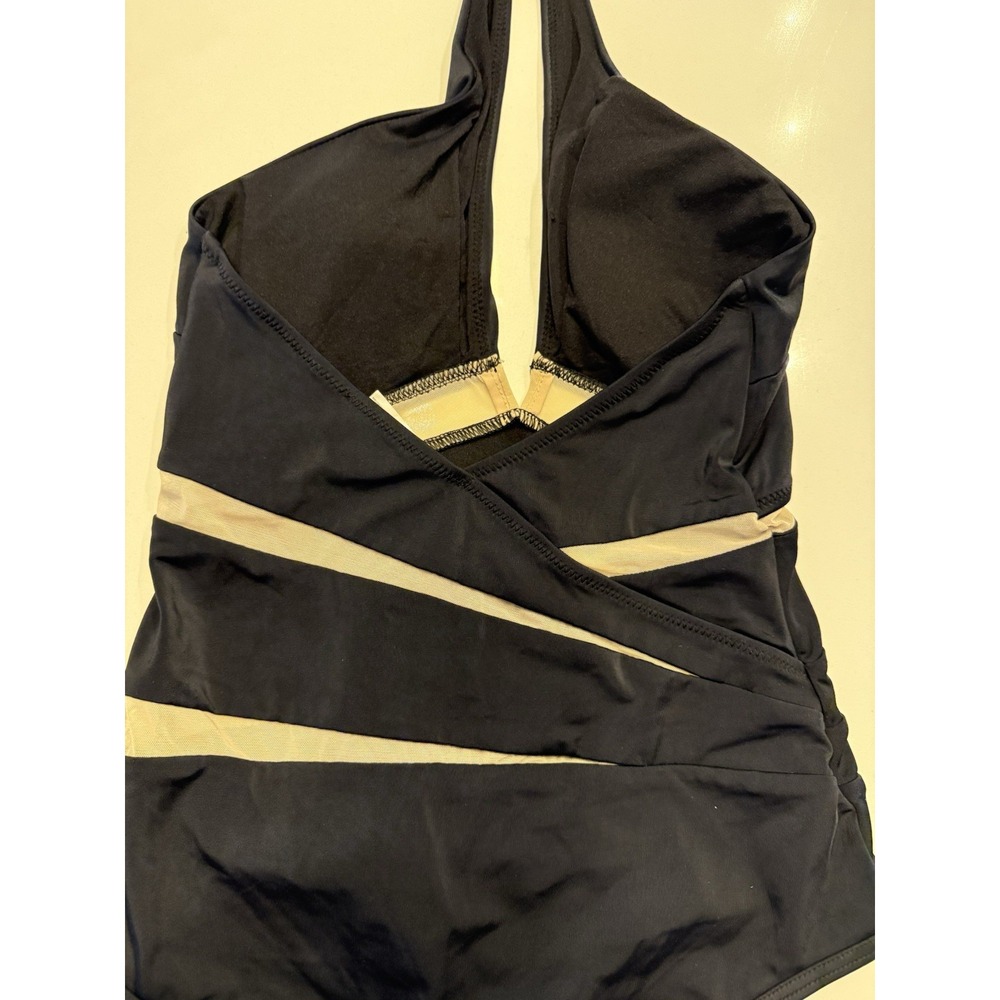 Moeva London Black Mesh Panel Plunge Halter One‑Piece Swimsuit S - Picture 4 of 9